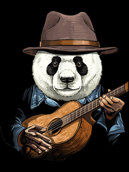 Giant Panda Playing Acoustic Guitar Bear Lover Guitar Player by VillaZamora