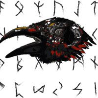 Odins mystic viking raven head and runes