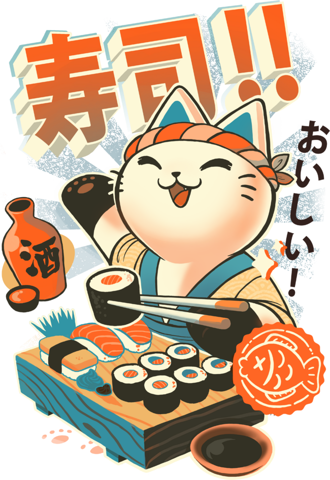 Sushi Chef - Cute Kitchen Kitty - Japanese Restaurant by BlancaVidal