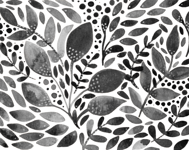 Black and white watercolor leaves