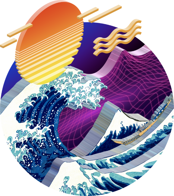Isometric Synthwave: The Great Wave off Kanagawa