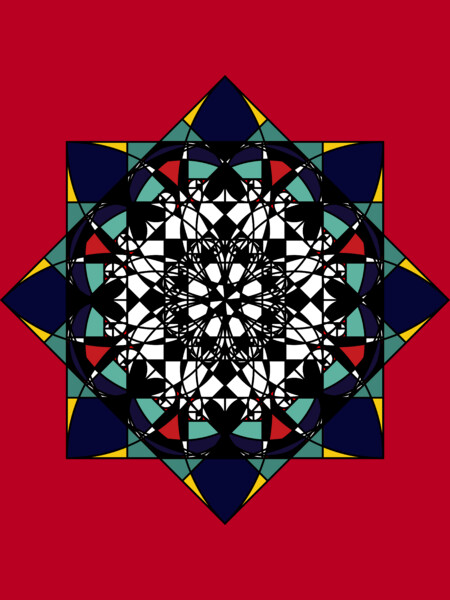 The flower of Depth- Geometric colorful start- black and white