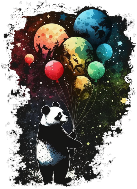 panda hold balloons