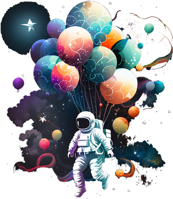 astronaut in space with balloons