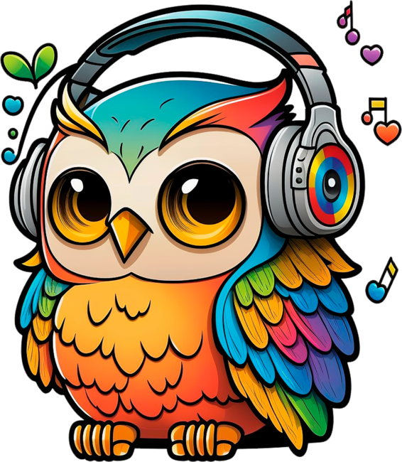 Cute Colorful Owl With Headphones Music by AlexaGoodies