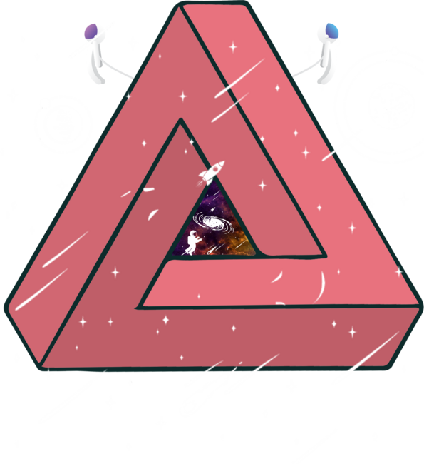 Universes in a Penrose triangle, astronauts by ouchiart