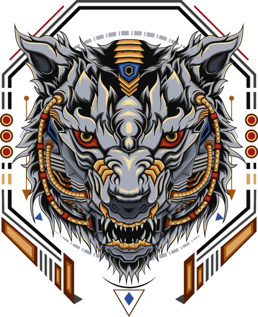 mecha wolves illustration vector with sacred background