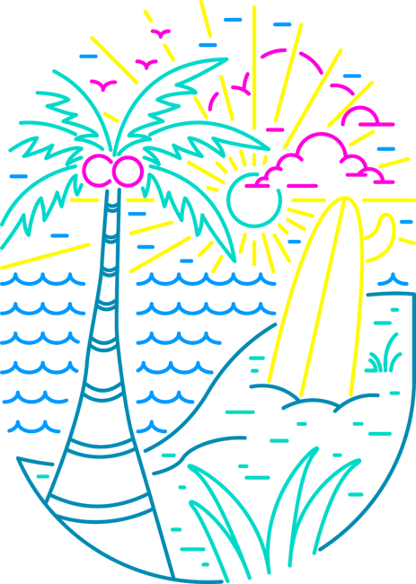 Ocean Surfboard Palm Tree Sun by Fractals