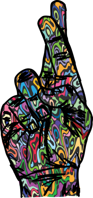 Psychedelic Fingers Crossed Trippy Hippie Hand Watercolor Art
