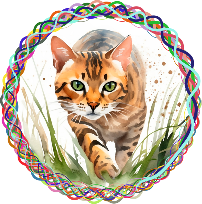 Cat set in the grass cute art by anetdesign