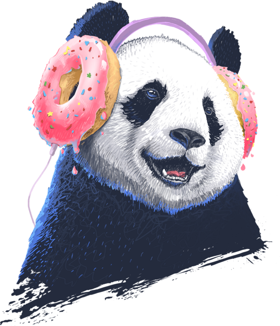 Panda in headphones