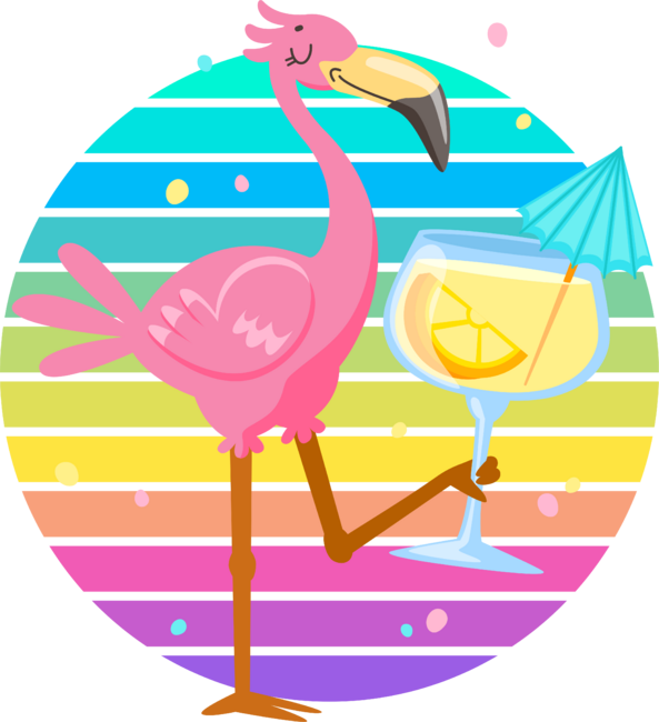 Cute Pink Flamingo Drinking on beach