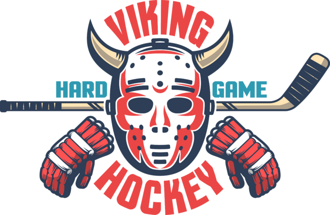 Oldschool hockey print -  retro goalie mask with horns, stick,