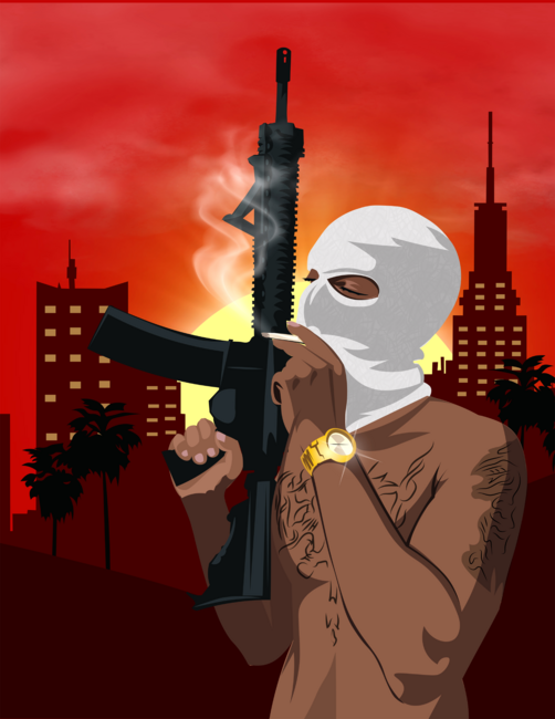 ski mask gangster sunset gta style illustration art