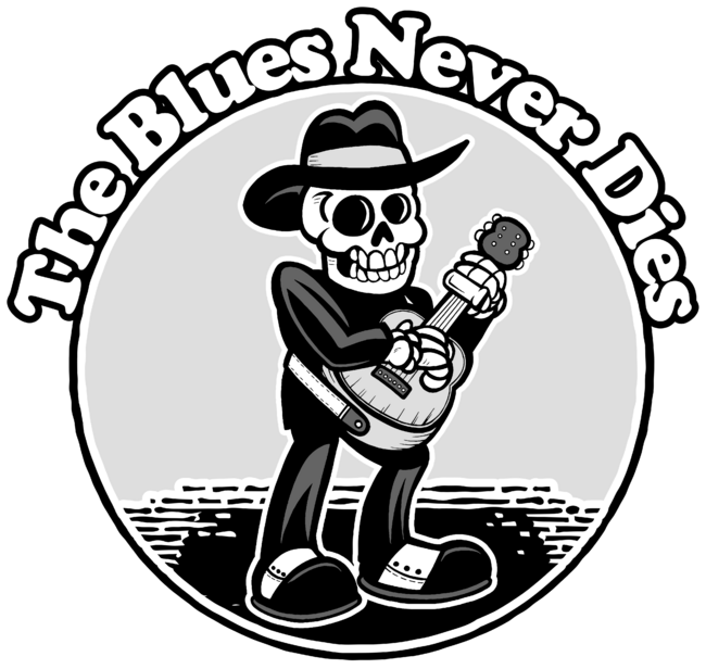 &quot;The Blues Never Dies&quot; Skeleton Bluesman Cartoon