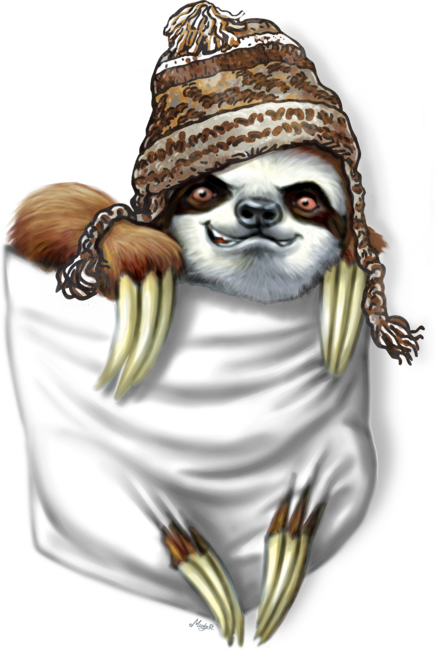 Pocket Sloth Wearing Winter Beanie by MudgeStudios