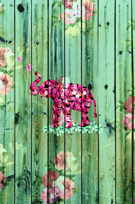 Flower Elephant Pink Sakura Green Striped Woo