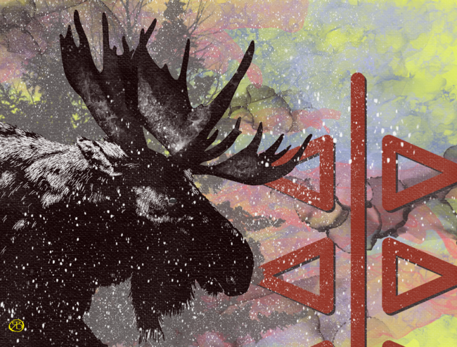 A moose, snowing and berber rune