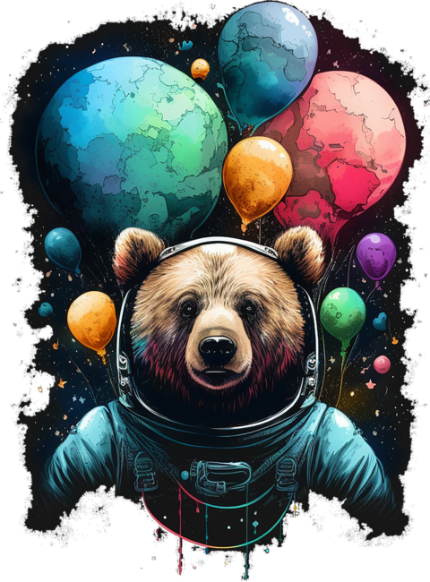 space bear fly with balloons