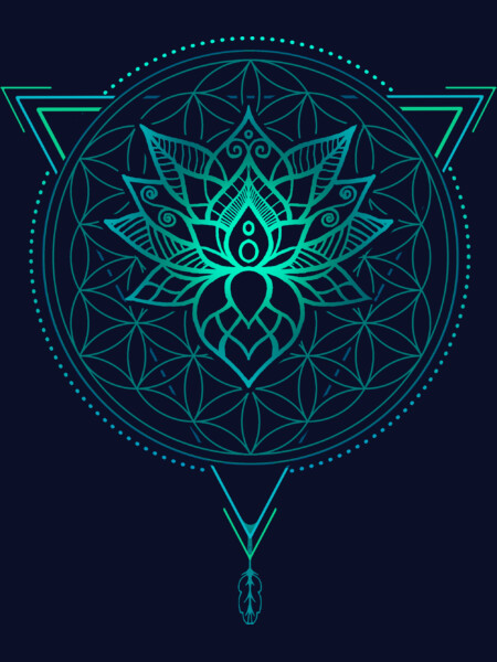 Lotus Flower of Life Mandala in Geometric Triangle by Rogie