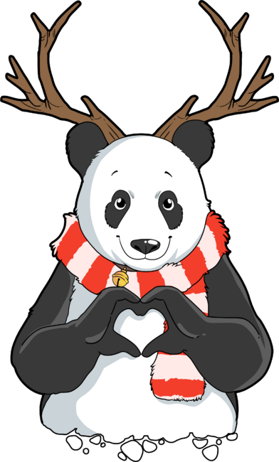 Christmas Panda with Reindeer Antlers Cute Holiday Love