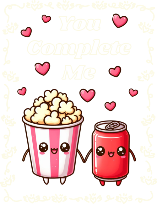 You Complete Me a cute kawaii-style popcorn and cola