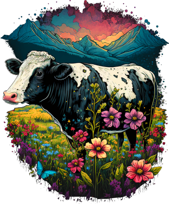 Cow In Flower Field