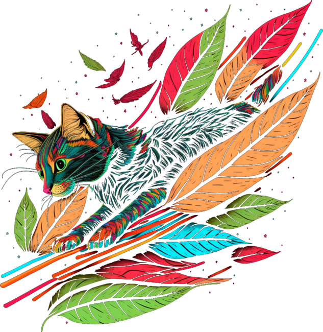 Colorful Cat In The Leaves