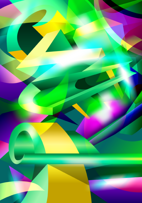 GREEN-ACID Cubism Abstract Digital Art # 07