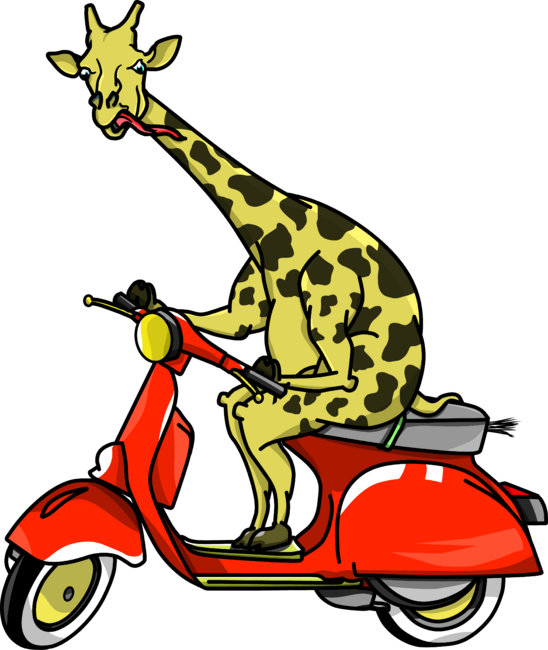 Giraffe on a moped