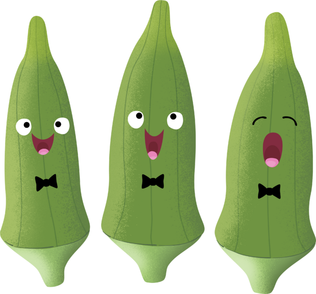 Cute singing okra vegetable cartoon