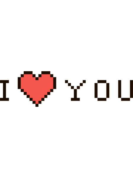Pixel art lettering of I love you with red heart