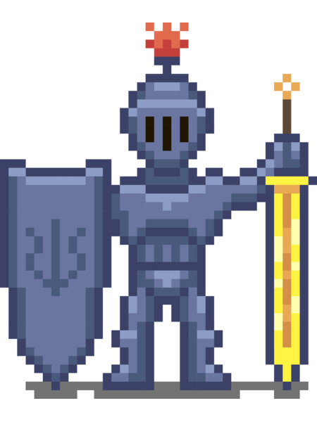 Pixel art medieval knight with sword and shield