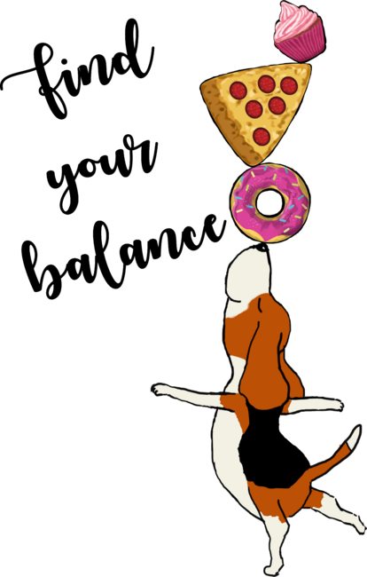 Beagle balancing with donut pizza and cupcake