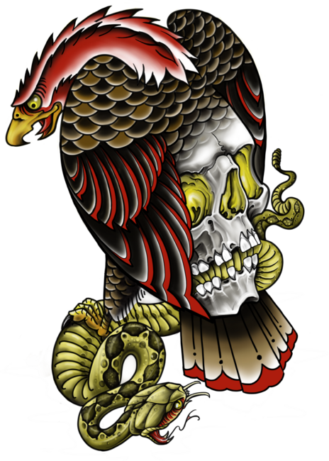 DZE Eagle Skull  &amp; Snake by inkbombtattoos