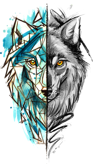 Wolf Geometric and Watercolor