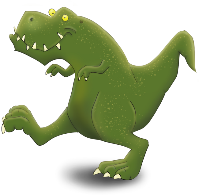 Funny green t rex dinosaur cartoon illustraton
