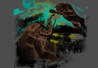 Mastodon VS. Sabretoothed-Tiger under the Blue Moon Mist by roadkill3d