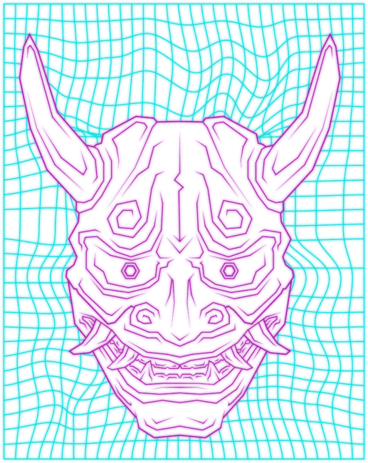 Aesthetic Synthwave Neon Pink Oni