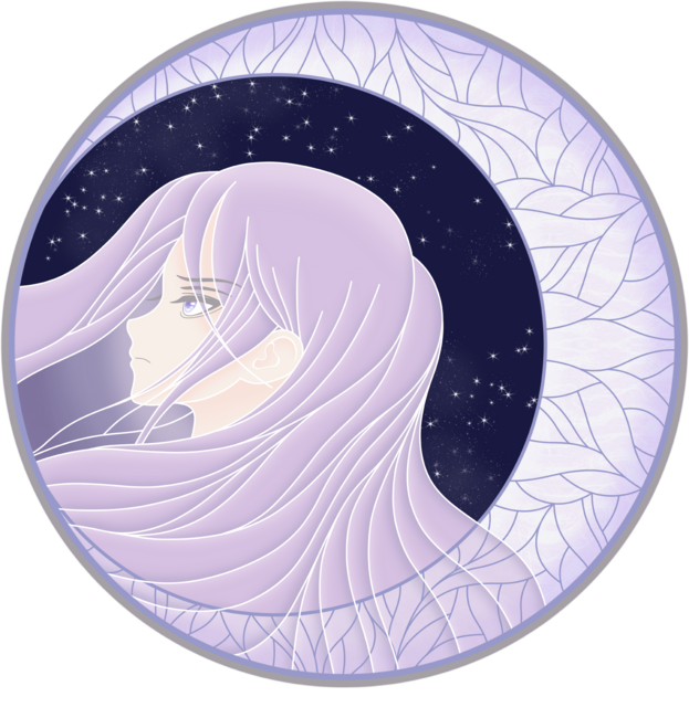 Medallion depicting a girl with a starry sky under the moon