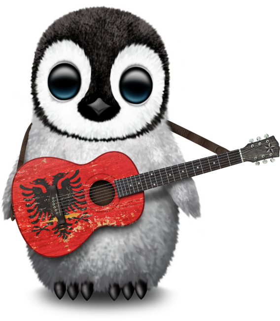 Baby Penguin Playing Albanian Flag Guitar by jeffbartels