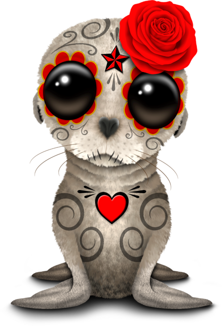 Red Day of the Dead Baby Sea Lion by jeffbartels