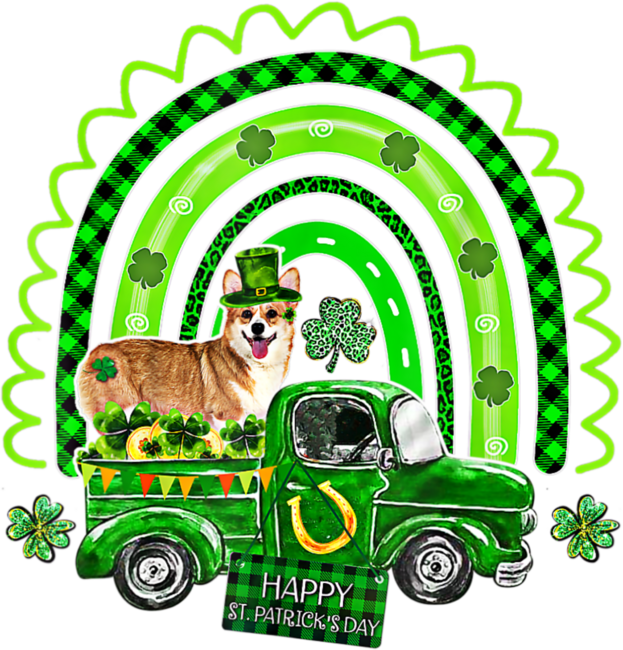 Cute Corgi Dog Leprechaun Hat Riding Truck