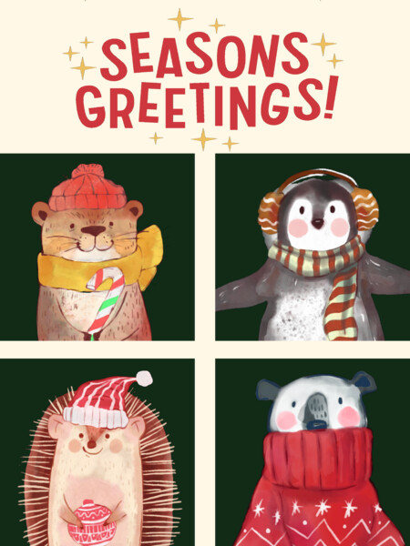 Seasons Greetings Tis The Season Cute Christmas animals by BoogieCreates