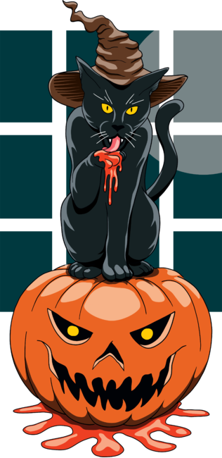 Halloween Black Cat on Pumpkin