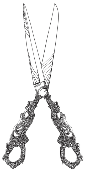 Vintage scissors black and white lineart