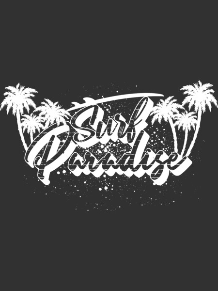 Surf paradise, palm and surfboard, vintage