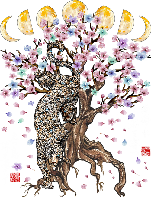 Japanese Eye Leopard Cherry Blossom Moon