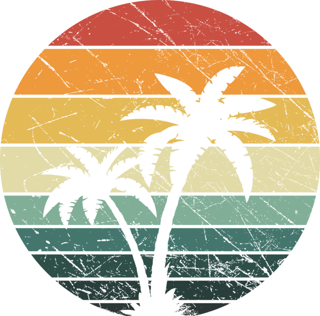 Distressed Retro Vintage Palm Trees Striped Sun by Ducktamine