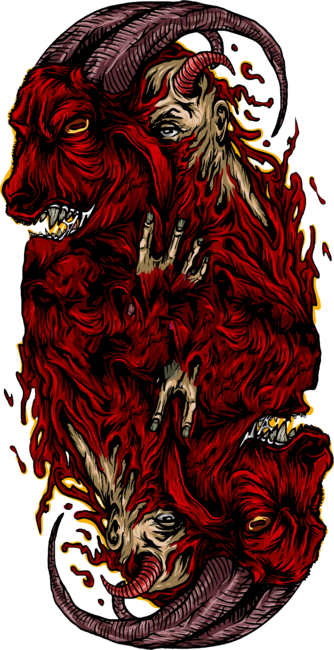 Red Creepy Devil Goat Tattoo by Illustronii